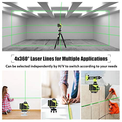 Seesii 4D Laser Level, 16 Lines Green Beam Line Laser Self-Leveling, 4x360 Cross Line Laser for Construction and Picture Hanging, Remote Controller, - WoodArtSupply