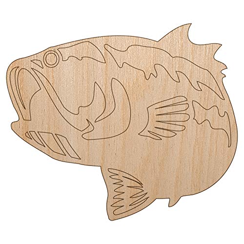 Largemouth Bass Fish Fishing Unfinished Wood Shape Piece Cutout for DIY Craft Projects - 1/4 Inch Thick - 6.25 Inch Size Sniggle Sloth