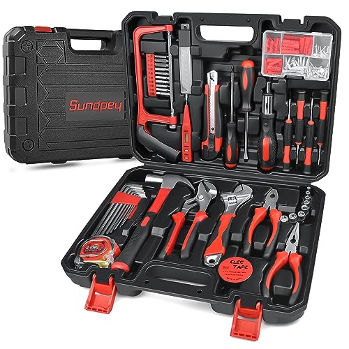Sundpey Home Tool Kit 148-Pcs - Household Basic portable Hand Repair Tool Set with Case & Ratcheting Screwdriver & Hex Key & Pliers & Wrench & Sundpey