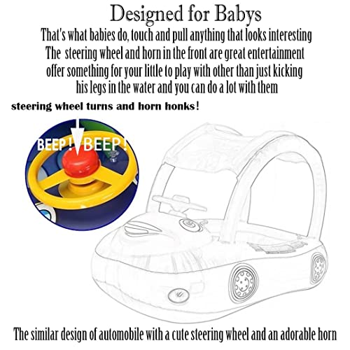 QIAONIUNIU Baby Pool Float with Canopy Summer Steering Wheel Sunshade Swim Ring Car Inflatable Toys Infants Float Seat Boat for Kids Toddlers QIAONIUNIU