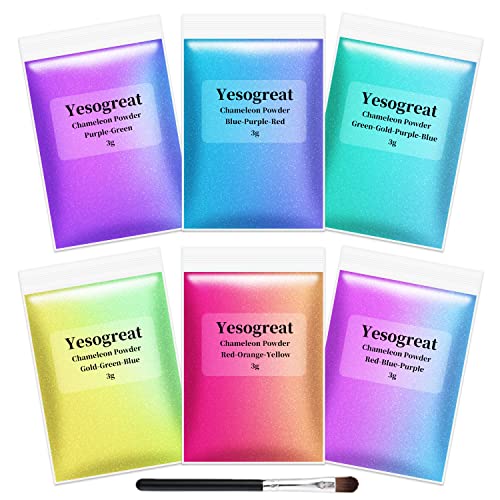 Chameleon Mica Powder, 6 Color Changing Mica Powder for Epoxy Resin, Tumblers, Color Shifting Pigment Powder for Nail Art,Soap yesogreat