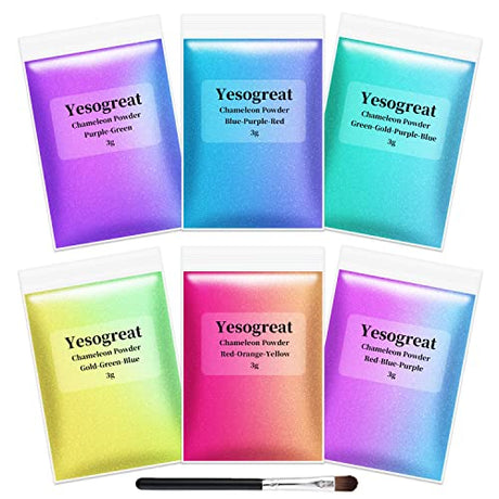 Chameleon Mica Powder, 6 Color Changing Mica Powder for Epoxy Resin, Tumblers, Color Shifting Pigment Powder for Nail Art,Soap yesogreat