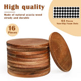 16 Pieces Unfinished Wood Coasters, 4 Inch Round Acacia Wooden Coasters for Crafts with Non-Slip Silicon Dots for DIY Stained Painting Wood Engraving Aweyka