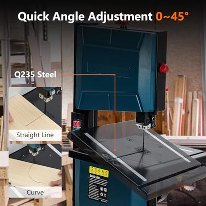 8 Inch Band Saw, Garvee 0-45 Tilting Range, 3A & 1800RPM Pure Copper Motor Bandsaw, Benchtop Band Saw with Fence and Miter Gauge, for Woodworking - WoodArtSupply