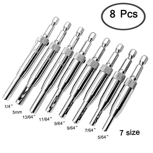 8 pcs Center Drill Bit Set, AFUNTA Self Centering Hinge Tapper Core Hole Puncher Woodworking Tools for Cabinet Door 5/64'' 7/64'' 9/64'' 11/64'' AFUNTA