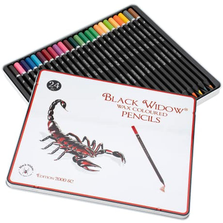 Black Widow Colored Pencils For Adult Coloring - 24 Coloring Pencils With Smooth Pigments - Best Color Pencil Set For Adult Coloring Books And Black Widow