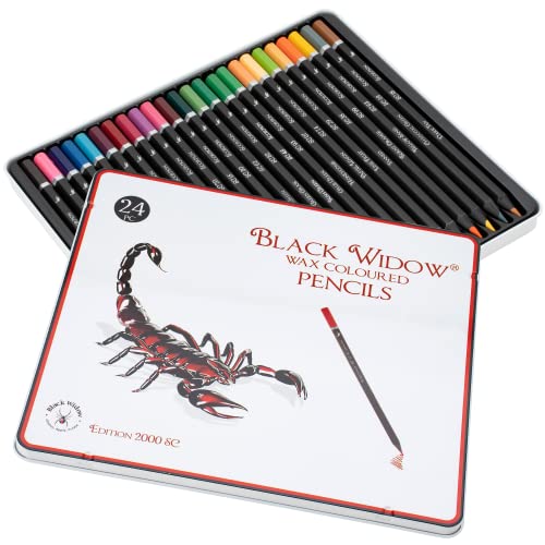 Black Widow Colored Pencils For Adult Coloring - 24 Coloring Pencils With Smooth Pigments - Best Color Pencil Set For Adult Coloring Books And - WoodArtSupply