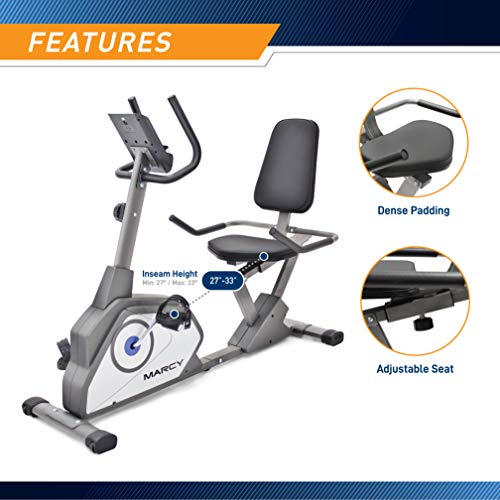 Marcy Magnetic Recumbent Exercise Bike with 8 Resistance Levels NS-40502R,Grey - WoodArtSupply