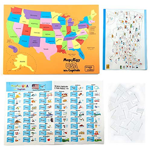 Imagimake Mapology United States & World Map Puzzle with Flags, Countries & Capitals | US Educational Toy for Kids 4-8 | Learn Geography Puzzle for Imagimake
