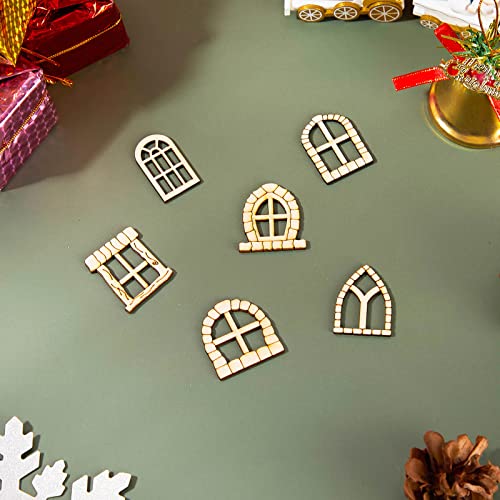 Yulejo 48 Pcs Fairy Door Wooden Garden Doors Craft Mini Window Fairy House DIY Kit Unfinished Miniature Door Unpainted Fairy Window Accessories for - WoodArtSupply