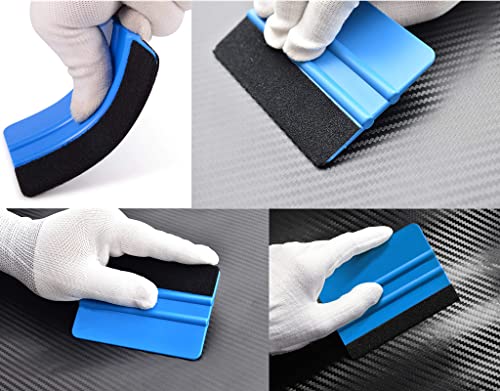 Plastic Blue 4 Inch Felt Edge Squeegee with Black Felt Edge Car Vinyl Scraper Decal Applicator Tool for Window Tint, Wallpaper, Decal Sticker SUZUYO