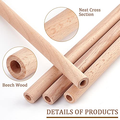 OLYCRAFT 12Pcs 7.9x0.6 Inch Hollow Wood Sticks Round Wooden Dowel Rod with 0.3 Inch Hole Unfinished Beech Wood Rods Natural Wood Round Rods for DIY