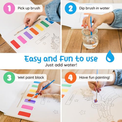 Paint With Water Coloring Book for Toddlers: Mess Free Kids Watercolor Painting Activity Kit - Arts and Crafts For Ages 2 3 4 5 6 Years Old -