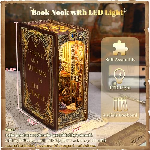 DIY Book Nook Kit with Sensor Light Music Box, 3D Wooden Puzzle for Adults, Covenant Church Bookshelf Insert, Self-Assembly Bookend Building Set Hallisun
