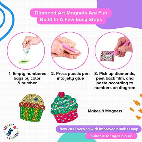 Cupcake Diamond Painting Magnets Set -2023 Ver w/ 8pcs - Diamond Painting Kits for Kids w/ Diamond Painting Stickers & Wood - Diamond Art Kits for Little Jupiter