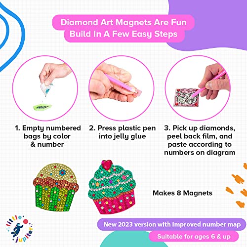 Cupcake Diamond Painting Magnets Set -2023 Ver w/ 8pcs - Diamond Painting Kits for Kids w/ Diamond Painting Stickers & Wood - Diamond Art Kits for - WoodArtSupply