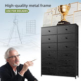EnHomee Tall Dressers for Bedroom, 12 Drawer with Wooden Top and Metal Frame, Fabric Dresser & Chest of Drawers for Closet Living Room, Black Wood EnHomee