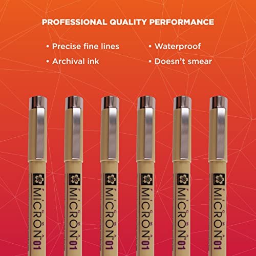 SAKURA Pigma Micron Fineliner Pens - Archival Black Ink Pens - Pens for Writing, Drawing, or Journaling - Black Ink - 01 Point Size - 6 Pack - WoodArtSupply