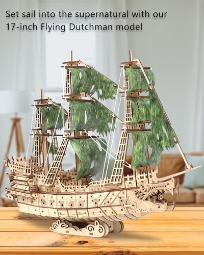 Challenging Flying Dutchman 3D Wooden Pirate Ship Puzzle Kit for Adults - Perfect Gift for Enthusiasts - WoodArtSupply