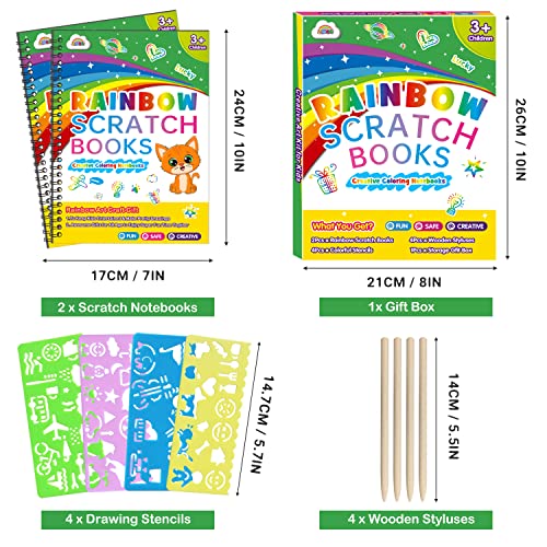 ZMLM Scratch Paper Art Craft Christmas Gift: 2 Pack Rainbow Scratch Art Set for Kids Drawing Coloring Craft Black Magic Art Supplies Kits for Girls
