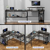 L-Shaped Ergonomic Computer Desk with Smart LED Lights and Versatile Power Outlets iSunirm