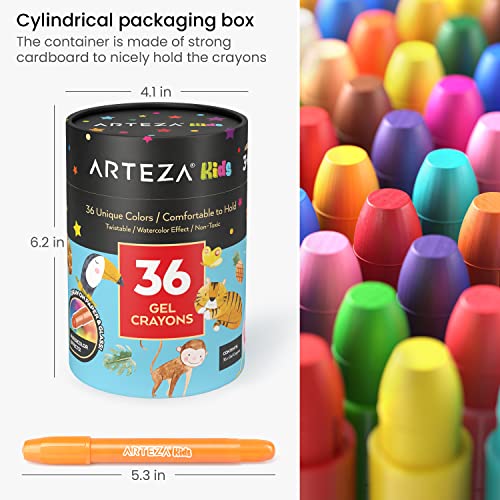 Arteza Kids Gel Crayons, 36 Count, Twistable and Washable Jumbo Crayons, School Supplies for Classrooms, Students, and Teachers - WoodArtSupply