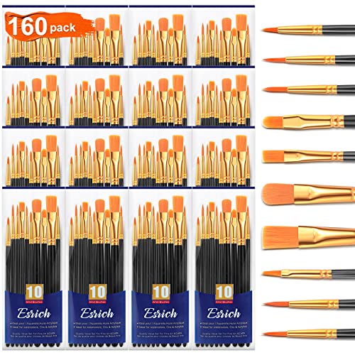ESRICH Acrylic Paint Brushes Set, 16Packs/160Pcs, Nylon Brush Head, Suitable for Acrylic,Oil,Watercolor,Rock Body Face Nail Art,Perfect Suit of Art ESRICH