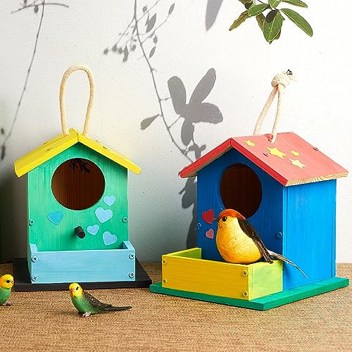 Liliful 4 Pack Birdhouse Kit DIY Wooden Bird House with Paint and Paintbrushes Arts and Crafts Painting Kits for Boys Girls Adults Build Paint Fun