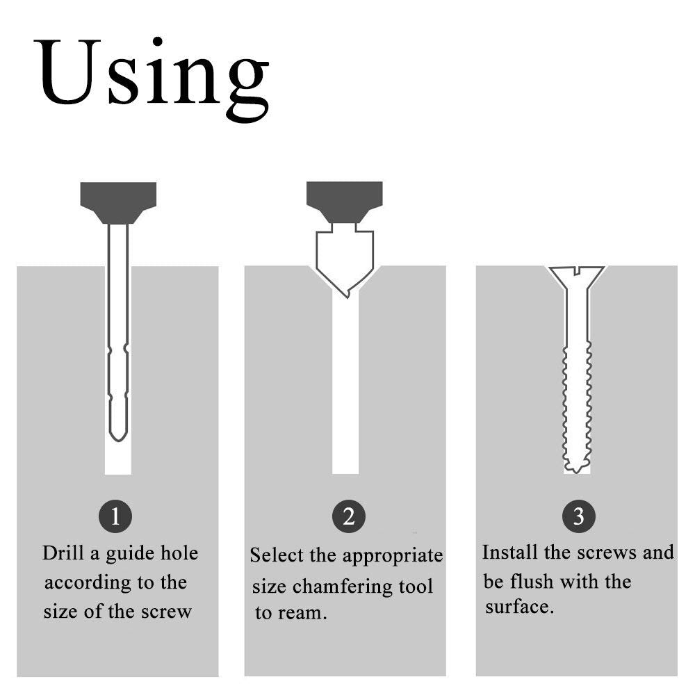Rocaris 23-Pack Woodworking Chamfer Drilling Tool, 6pcs 1/4" Hex 5 Flute 90 Degree Countersink Drill Bits, 7pcs Three Pointed with L-Wrench, 8PCS Rocaris