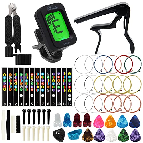 Anvin Acoustic Guitar Accessories Kit Including acoustic Guitar Strings, tuner, guitar capo, 3-in-1 restring tool, guitar picks, pick holder, bridge Anvin