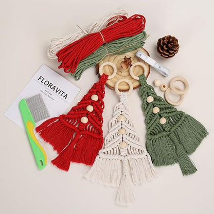 Macrame Kit for Beginners with Step-by-Step Video Tutorials Christmas Tree Craft Starter Kit for Adults Kids DIY Wall Hanging Art Decor Festive - WoodArtSupply