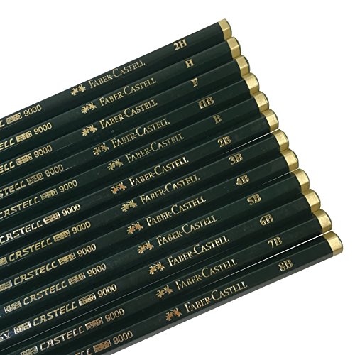 Faber-Castell 9000 Graphite Sketch Pencil Art Set (8B - 2H) with Kneaded Art Eraser, Large Dust Free Eraser and Sharpener Faber-Castell