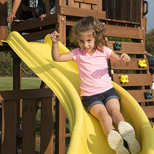 Swing-N-Slide WS 8355 Castlebrook Swing Set with Two Slides, Swings & Climbing Wall, Wood Swing-N-Slide
