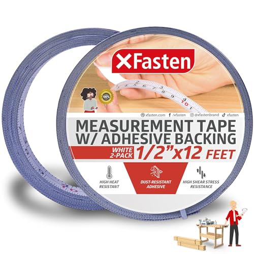 XFasten Tape Measure with Adhesive Back, 0.5-Inch x 12-Feet (2-Pack) Left to Right Peel and Stick Measuring Ruler Tape for Workbench, Woodworking, XFasten