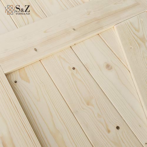 S&Z TOPHAND 34 in x 84 in Unfinished British Brace Knotty Barn Door with 6.6FT Sliding Door Hardware Kit/Solid Wood/Unfinished British Brace Barn - WoodArtSupply