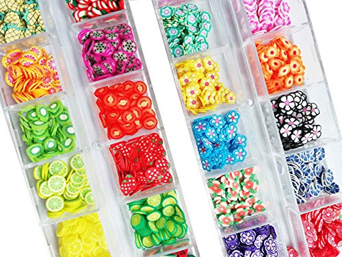 AKOAK 2 Boxes of Crystal Mash Clay Strip Flowers Fruit Slices Apples, Strawberries, Watermelons Nail Crafts Making, Decorations Scrapbook DIY Crafts AKOAK