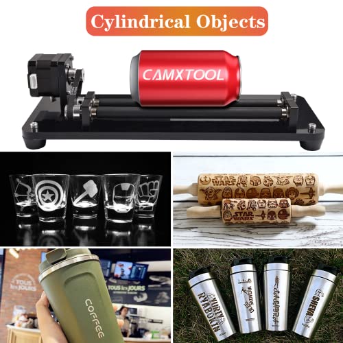 Laser Rotary Roller, Laser Engraver Y-axis Rotary Roller Engraving Module for Cylindrical Objects, Compatible with Most Kinds of CNC Laser Cutter and CAMXTOOL