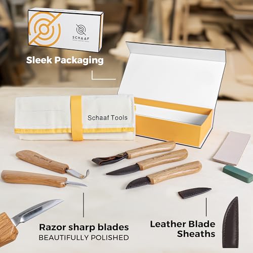 Schaaf Wood Carving Tools Deluxe Wood Carving Kit | Includes Detail Knife, Chip Carving Knife, Sloyd Wood Carving Knife, Spoon Carving Kit | Adult Schaaf Wood Carving Tools