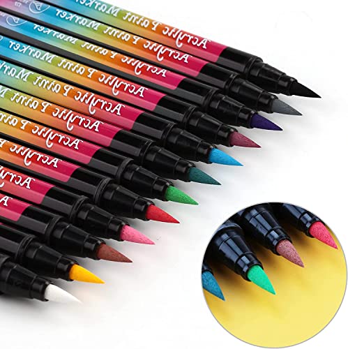 SMOOTHERPRO Acrylic Paint Pens, 12 Colors Acrylic Paint Markers with 1-6 mm  Brush Tip, Water Based Acrylic Drawing Art Crafts for Rock Painting Fabric