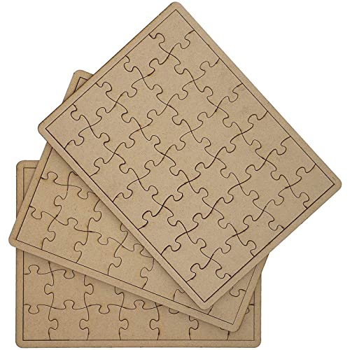 3 Pack Blank Jigsaw Puzzles Wooden Canvas to Draw On Bulk – Make Your Own 10 x 7 Inch for DIY Arts and Crafts, 35 Pieces Each Bright Creations