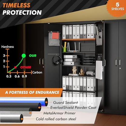 METALTIGER Locking Metal Storage Cabinet | Garage Storage Cabinet with Doors and 5 Adjustable Shelves | 71" Lockable Tool Cabinet | Heavy-Duty Metal - WoodArtSupply