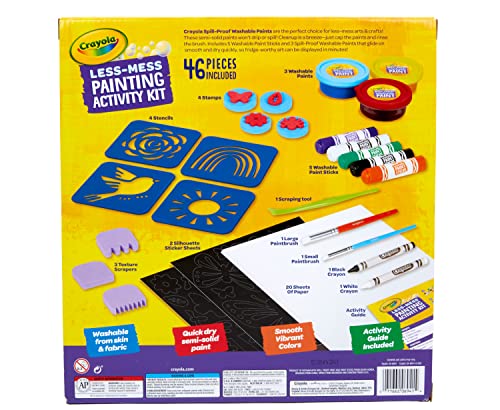 Crayola Less Mess Painting Activity Kit (46pcs), Kids Art Set, Washable Kids Paints, Gifts for Kids, Ages 4+ Crayola