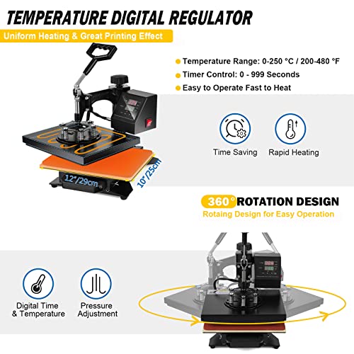 TOPDEEP 5 in 1 Heat Press Machine, Swing Away T Shirt Pressing Machine Multifunction, Heat Press 12x10 inch Transfer Machine Sublimation Combo for