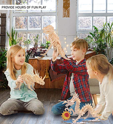 Puzzled 3D Puzzle Styracosaurus Dinosaur Wood Craft Construction Model Kit Educational DIY Wooden Dino Toy Assemble Model Unfinished Crafting Hobby Puzzled