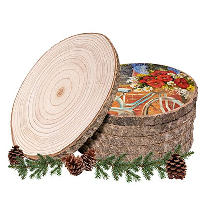 Wood Slices 6 Pack 7"-8" Wood Rounds, Large Wood Slices for Centerpieces Unfinished Wooden Ornaments for Crafts,Wedding,Table Centerpieces,DIY