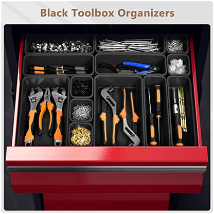 A-LUGEI【𝟰𝟮𝗣𝗖𝗦】【Black】 Tool Box Organizer Tray Divider Set, Desk Drawer Organizer, Garage Organization and Storage Toolbox Accessories for Rolling