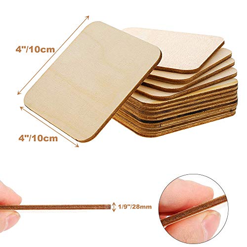 WLIANG 50 Pcs Unfinished Wood Pieces, Natural Blank 4 X 4 Inch Wood Squares, Wooden Square Cutouts Tiles for DIY Crafts Painting, Coasters Engraving,