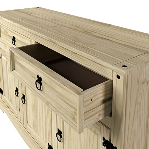 Furniture Dash Solid Wood Buffet Sideboard 51.9" W, 16.9" D, 31.6" H - Wooden Storage Cabinet with 3 Doors & 2 Drawers - Cupboard Console Table, Furniture Dash