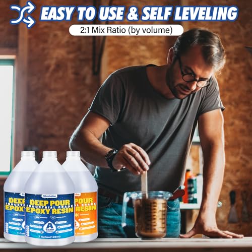 Shabebe Deep Pour Epoxy Resin 3 Gallon, Industrial Grade, Crystal Clear Epoxy Resin Kit for 2-4" Depths, 2:1 Food Safe Casting Resin for DIY Shabebe