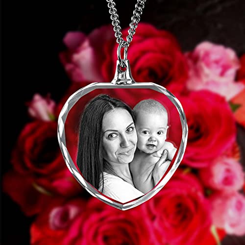 ArtPix 3D Personalized Necklace, 3D Laser Etched Photo Crystal, Engraved Heart Necklaces Accessories, Memorial Birthday Gifts for Mom, Dad, Him, Her, ArtPix 3D